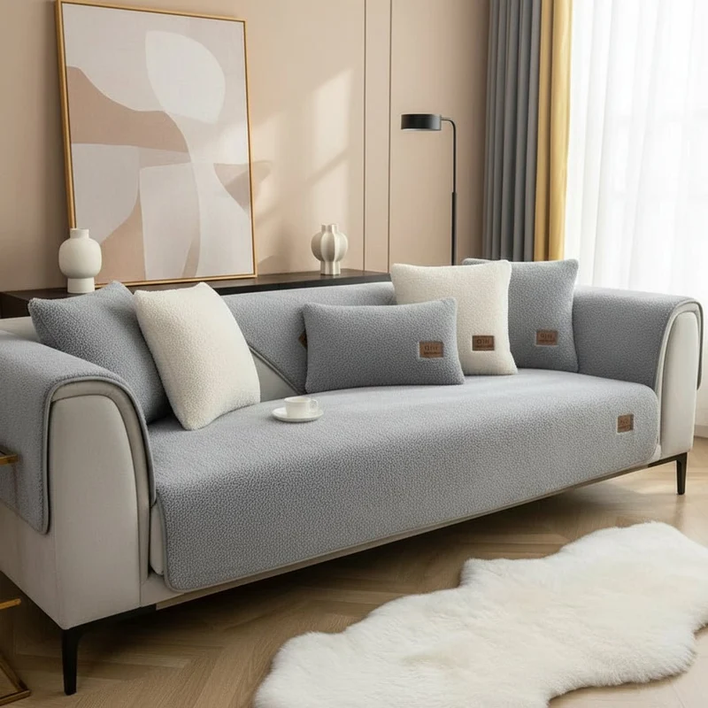 Euroselle Plush Lambswool Sofa Cover For Warmth And Protection