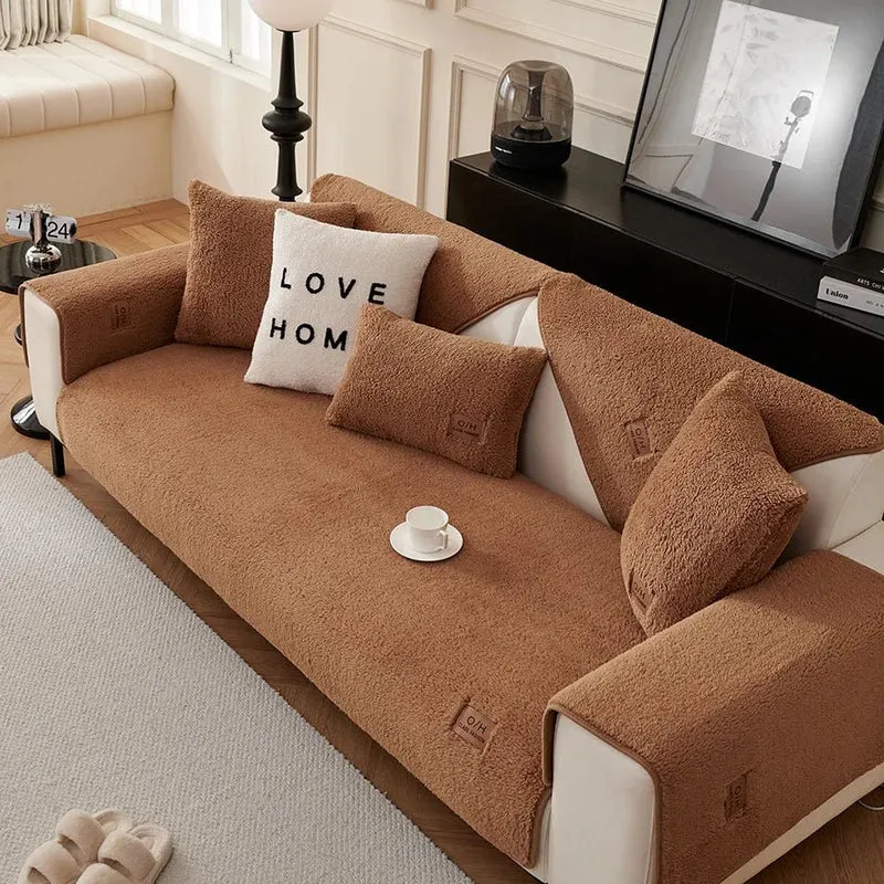 Euroselle Plush Lambswool Sofa Cover For Warmth And Protection