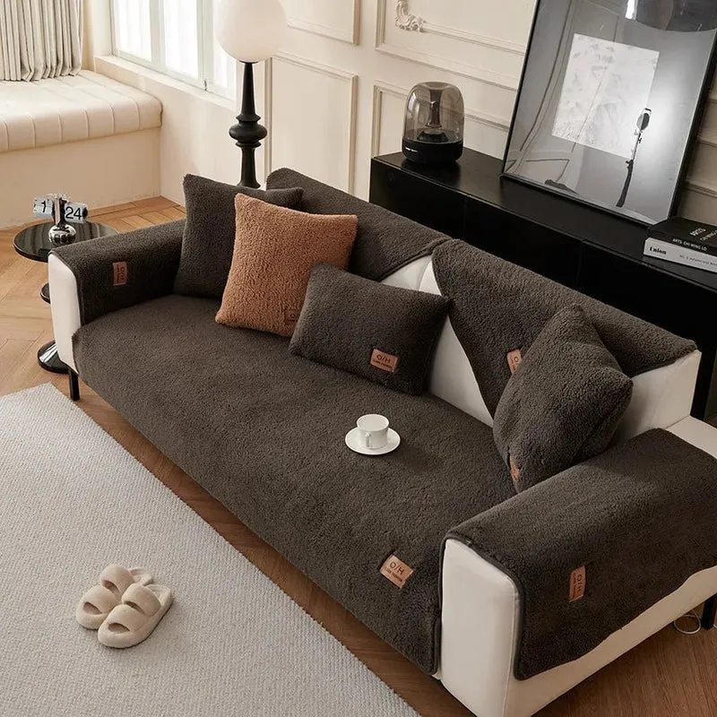 Euroselle Plush Lambswool Sofa Cover For Warmth And Protection