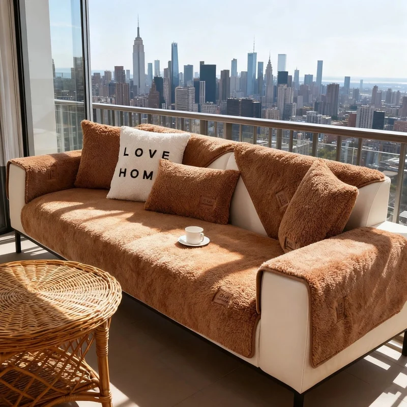 Euroselle Plush Lambswool Sofa Cover For Warmth And Protection