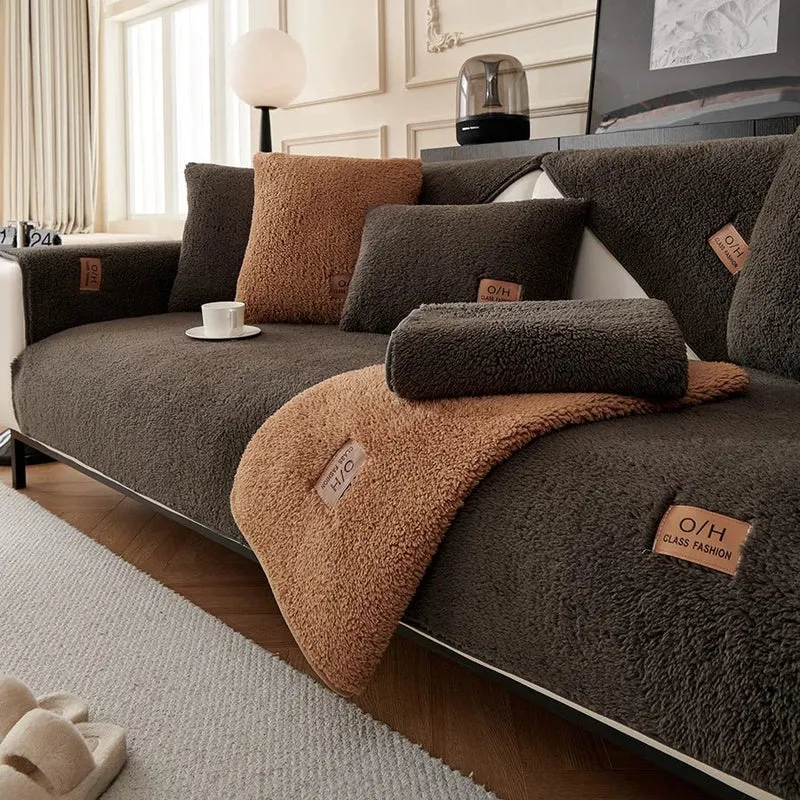 Euroselle Plush Lambswool Sofa Cover For Warmth And Protection