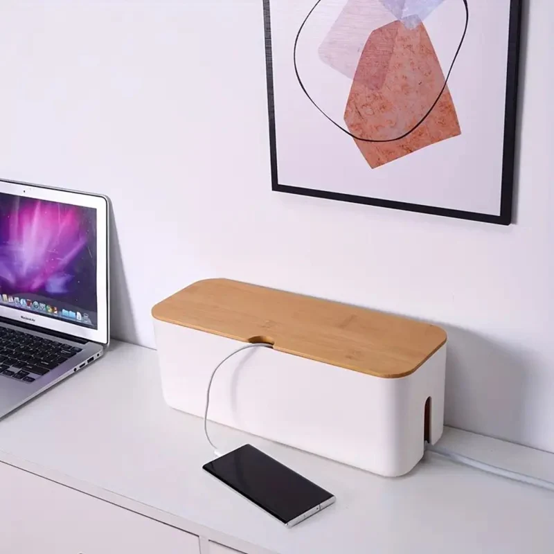 Euroselle Elegant Bamboo Cable Management Box For Office And Home Use