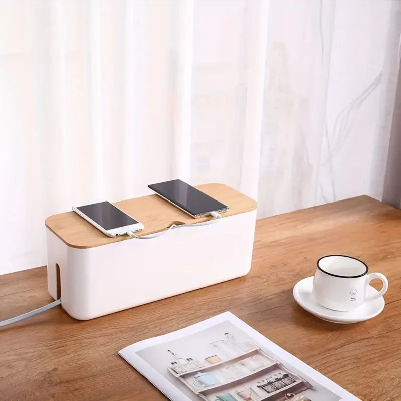 Euroselle Elegant Bamboo Cable Management Box For Office And Home Use