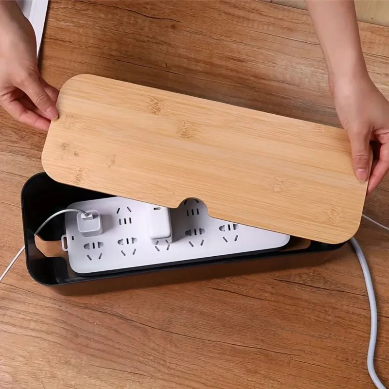 Euroselle Elegant Bamboo Cable Management Box For Office And Home Use