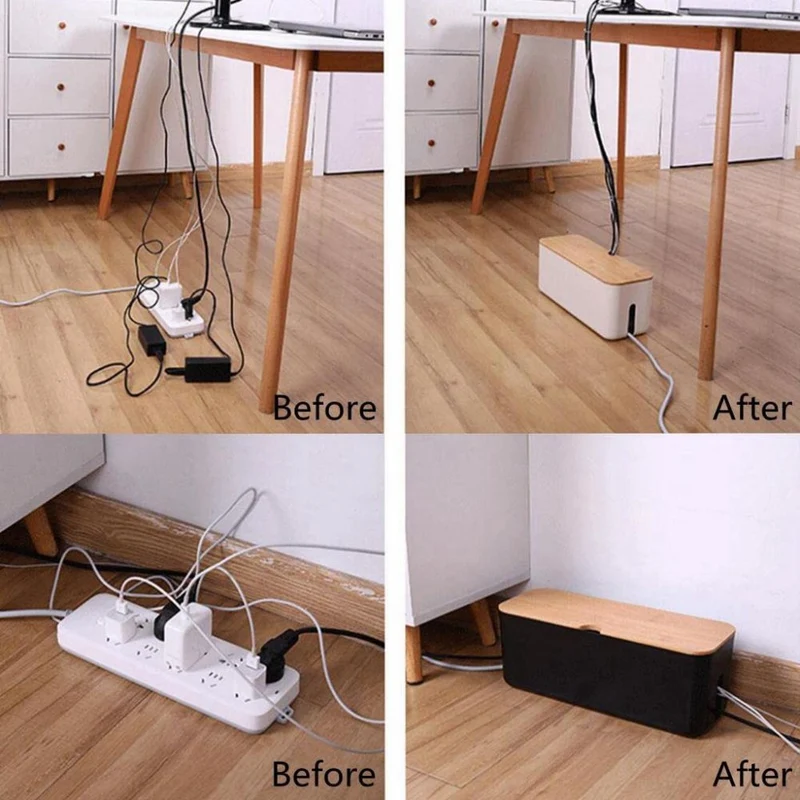 Euroselle Elegant Bamboo Cable Management Box For Office And Home Use