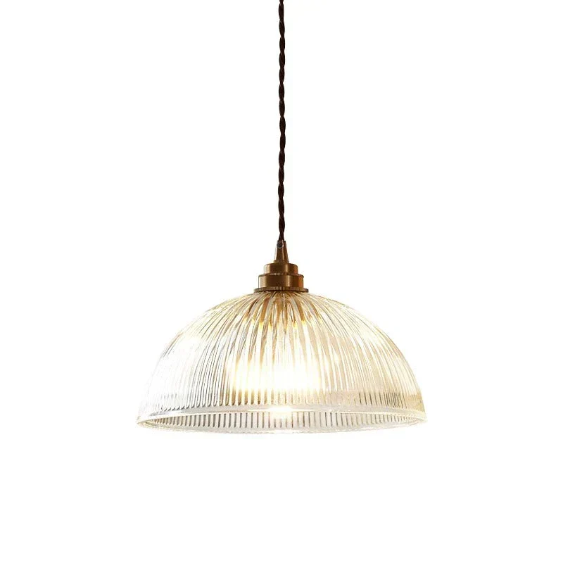 Euroselle Industrial Farmhouse Pendant Light With Ribbed Glass Dome