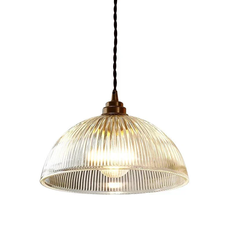 Euroselle Industrial Farmhouse Pendant Light With Ribbed Glass Dome