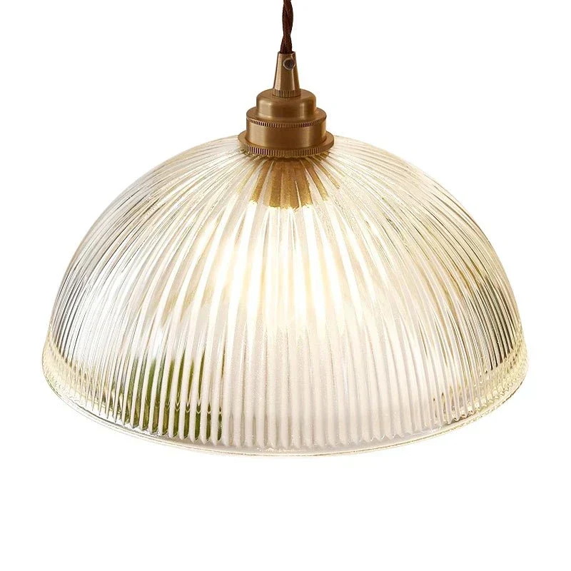 Euroselle Industrial Farmhouse Pendant Light With Ribbed Glass Dome