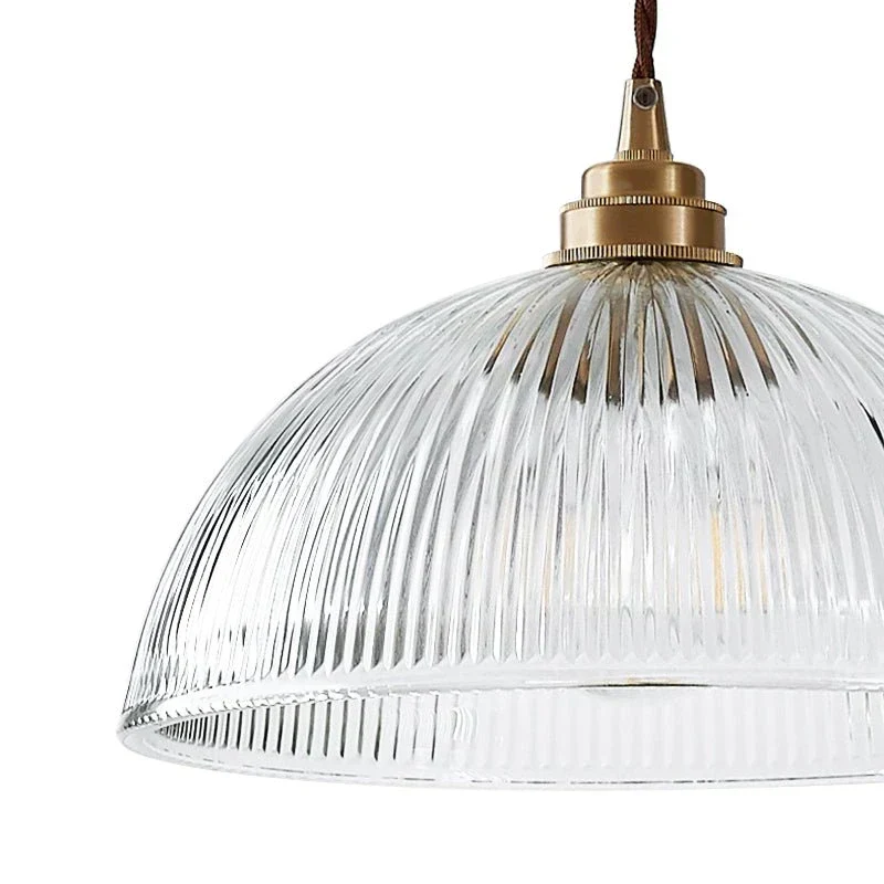 Euroselle Industrial Farmhouse Pendant Light With Ribbed Glass Dome