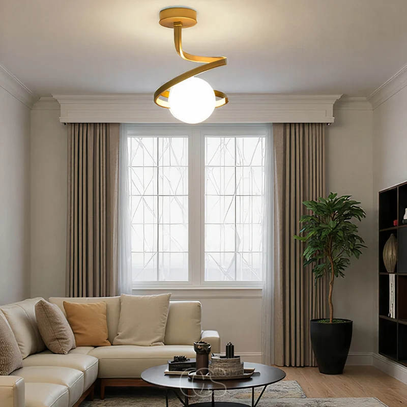 Opulent Spiral Ceiling Lamp With Glass Ball Globe Euroselle