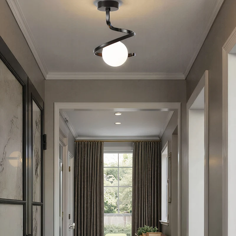 Opulent Spiral Ceiling Lamp With Glass Ball Globe Euroselle
