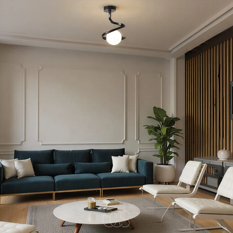 Opulent Spiral Ceiling Lamp With Glass Ball Globe Euroselle