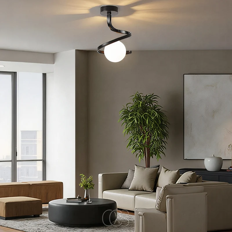 Opulent Spiral Ceiling Lamp With Glass Ball Globe Euroselle