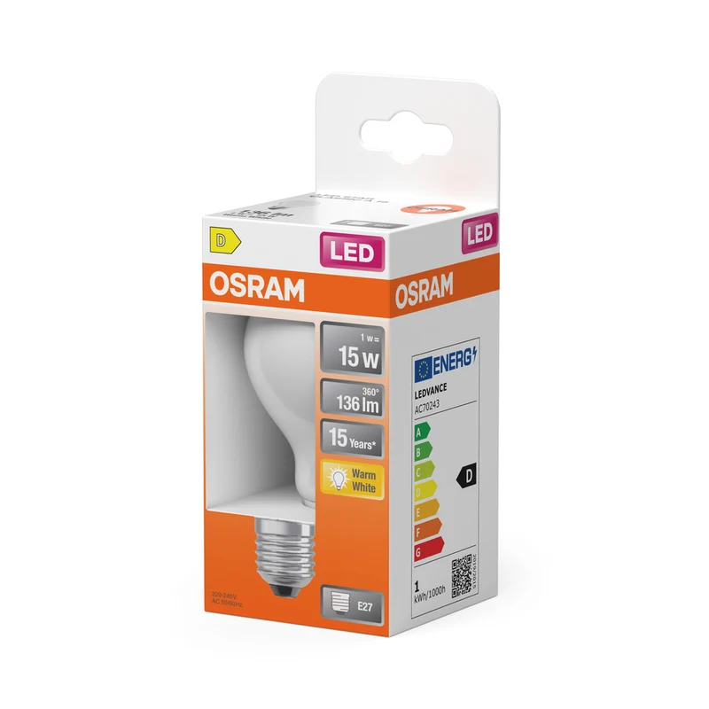 OSRAM LED Lampe LED Retrofit CLASSIC A 1.5W 827 Frosted E27, 136 lm, 2700 K, Warmweiß