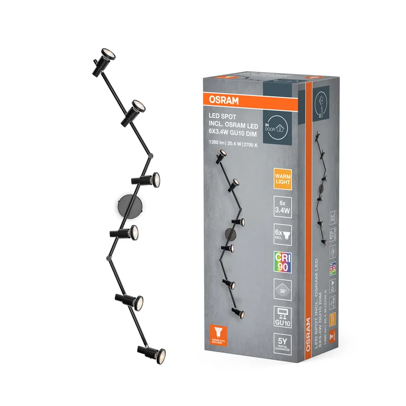 OSRAM LED SPOT GU10 Deckenleuchte 6 x 3,4W, 1380lm, schwarz