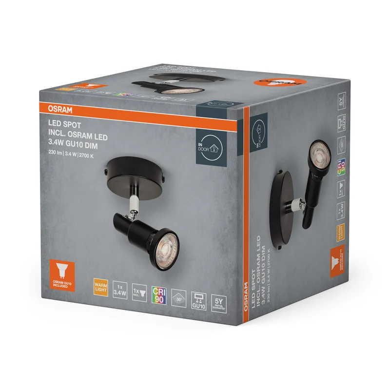 OSRAM LED SPOT GU10 Deckenleuchte / Wandleuchte 3,4W, 230lm, schwarz