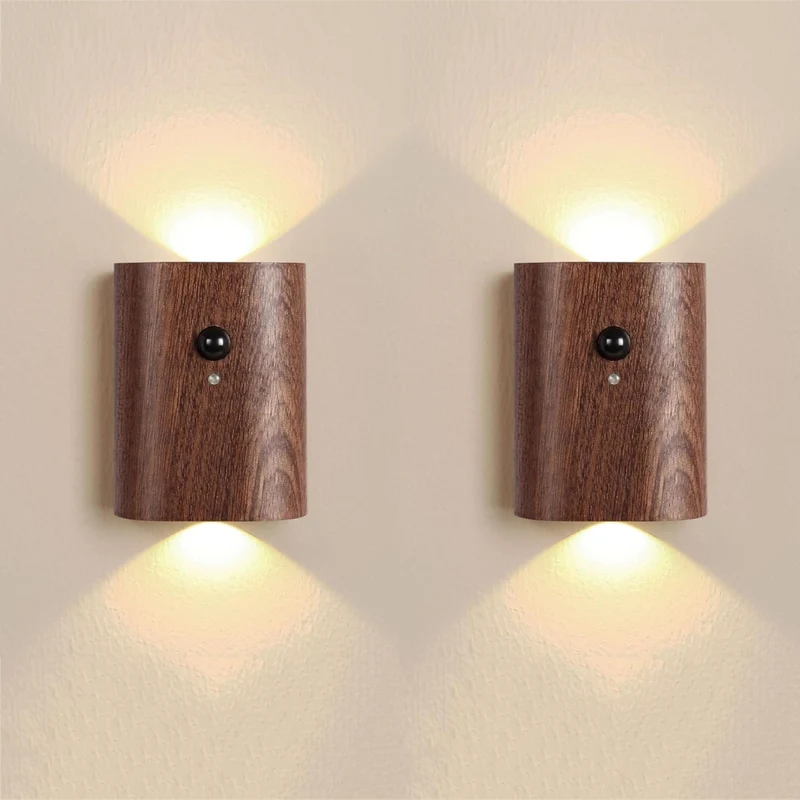 Euroselle Wall Light LED Motion Sensor USB Rechargeable 2700K Wood PC 7.3 cm
