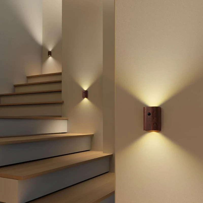 Euroselle Wall Light LED Motion Sensor USB Rechargeable 2700K Wood PC 7.3 cm