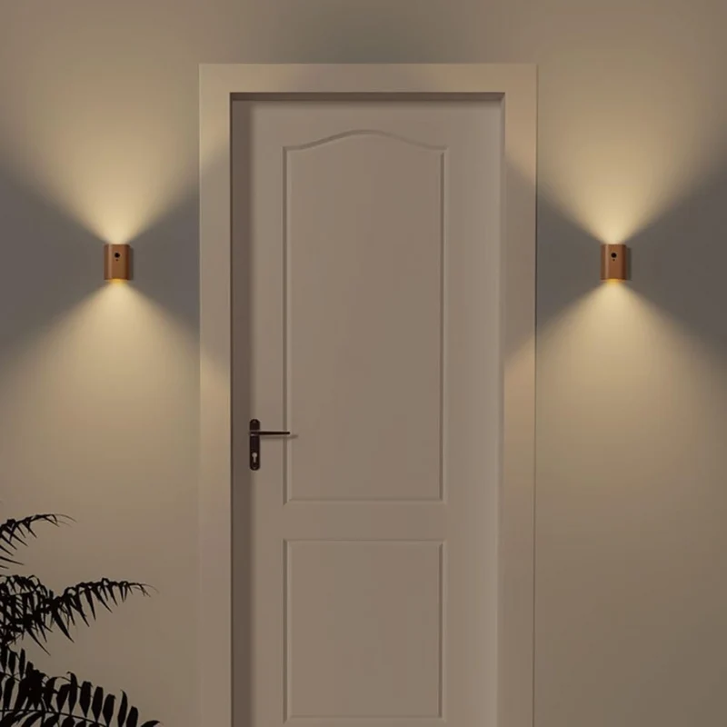 Euroselle Wall Light LED Motion Sensor USB Rechargeable 2700K Wood PC 7.3 cm