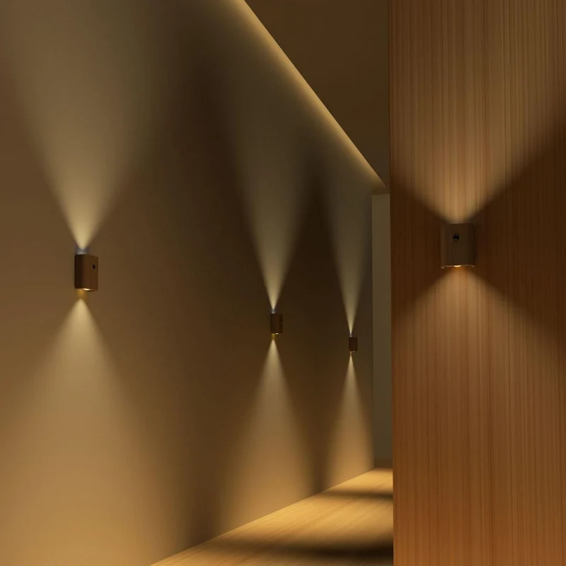Euroselle Wall Light LED Motion Sensor USB Rechargeable 2700K Wood PC 7.3 cm