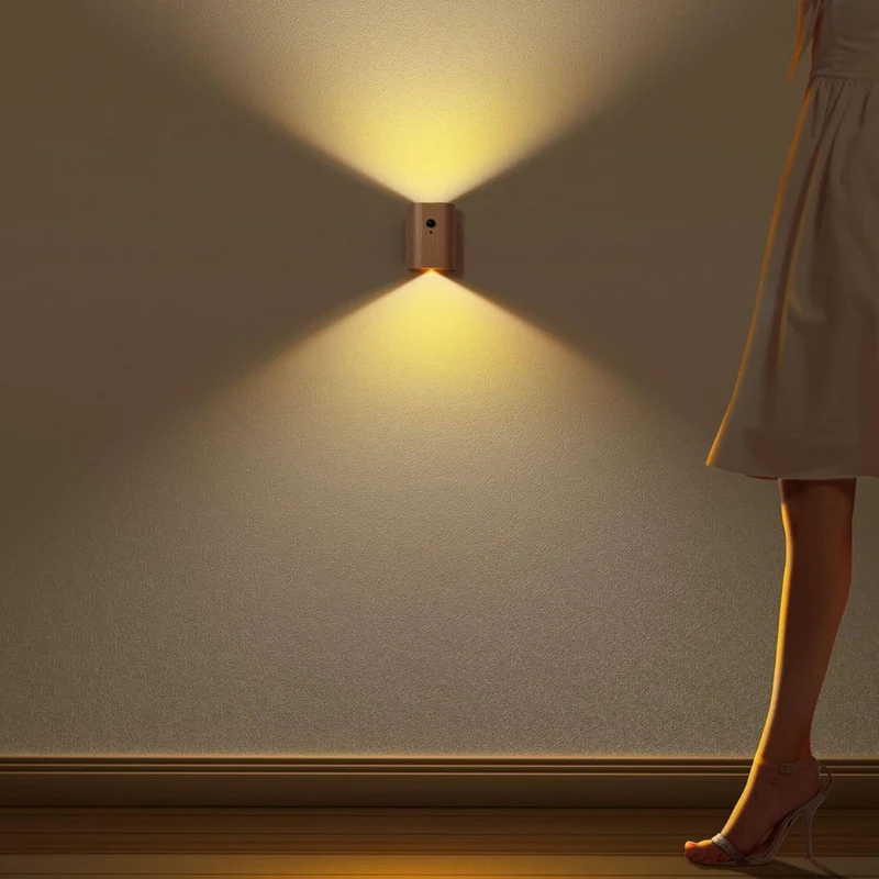Euroselle Wall Light LED Motion Sensor USB Rechargeable 2700K Wood PC 7.3 cm
