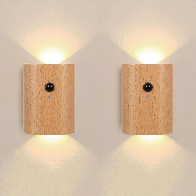 Euroselle Wall Light LED Motion Sensor USB Rechargeable 2700K Wood PC 7.3 cm