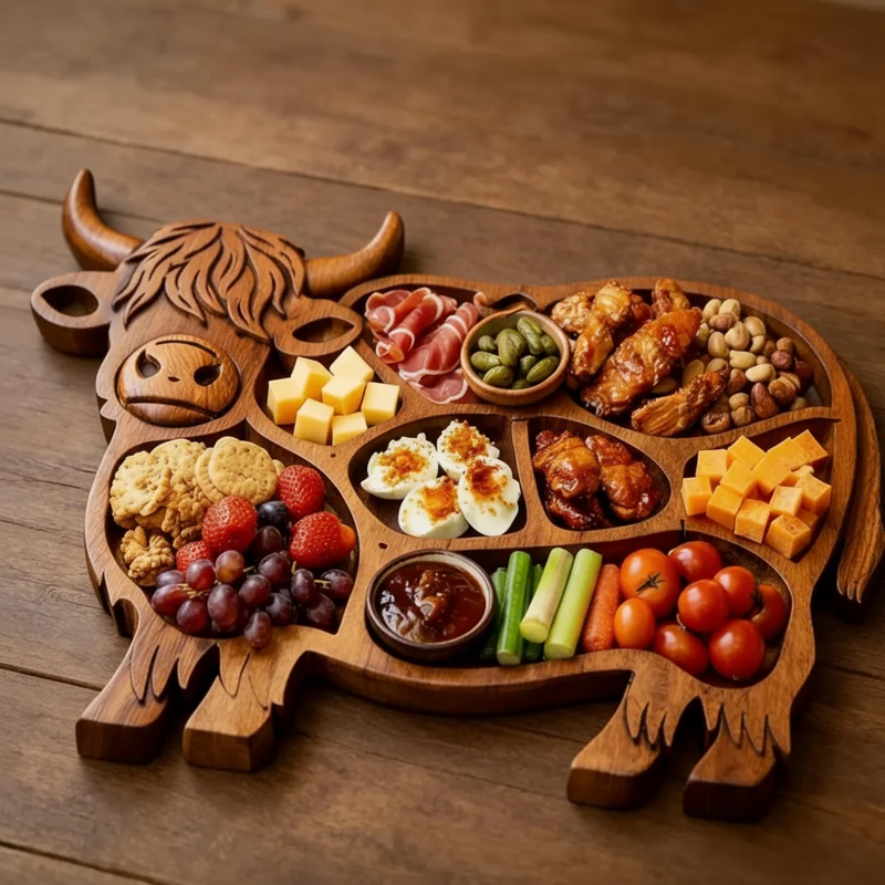 Euroselle Cow Shaped Wooden Charcuterie Board For Cheese And Meats