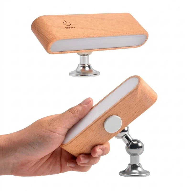 Wall Light LED Rechargeable Wood Magnetic 360 Degree Rotatable Euroselle