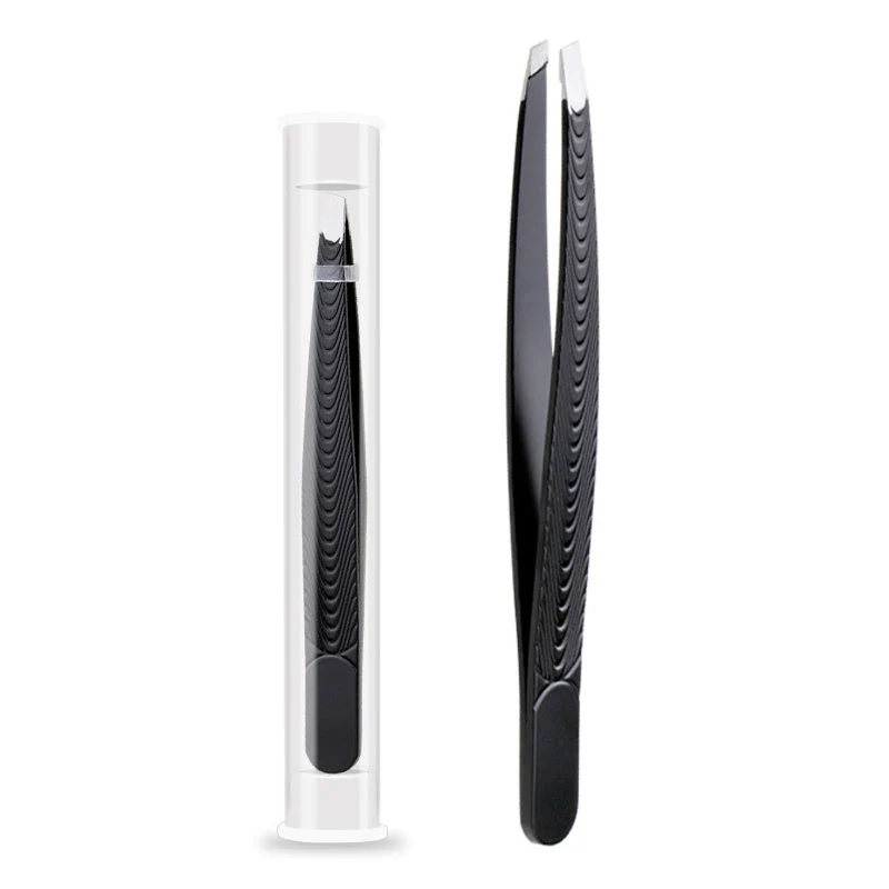 Euroselle Black Angled Eyebrow Tweezers With High Precision
