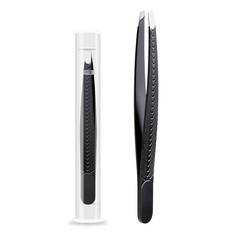 Euroselle Black Angled Eyebrow Tweezers With High Precision