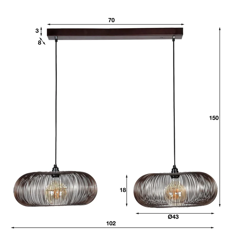 Hängelampe 2x Ø43 Scheibe draht Kupfer Twist – Schwarz Nickel