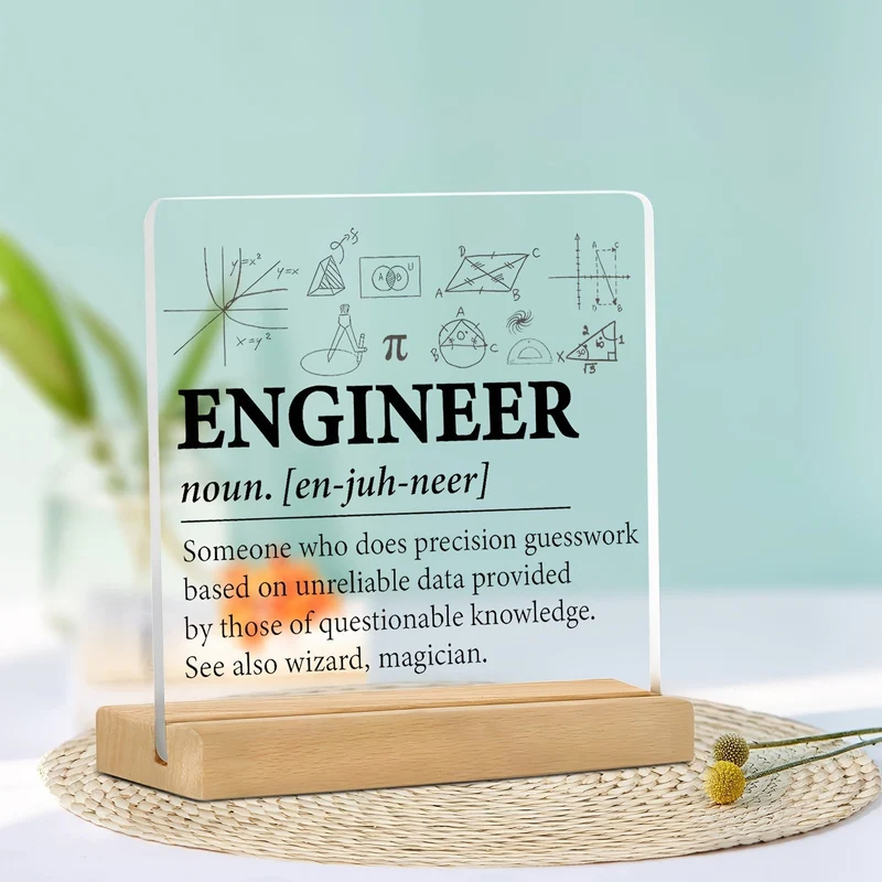 Euroselle Minimalist Flat Acrylic Nameplate With Wooden Stand for Desk and Shelf Decor