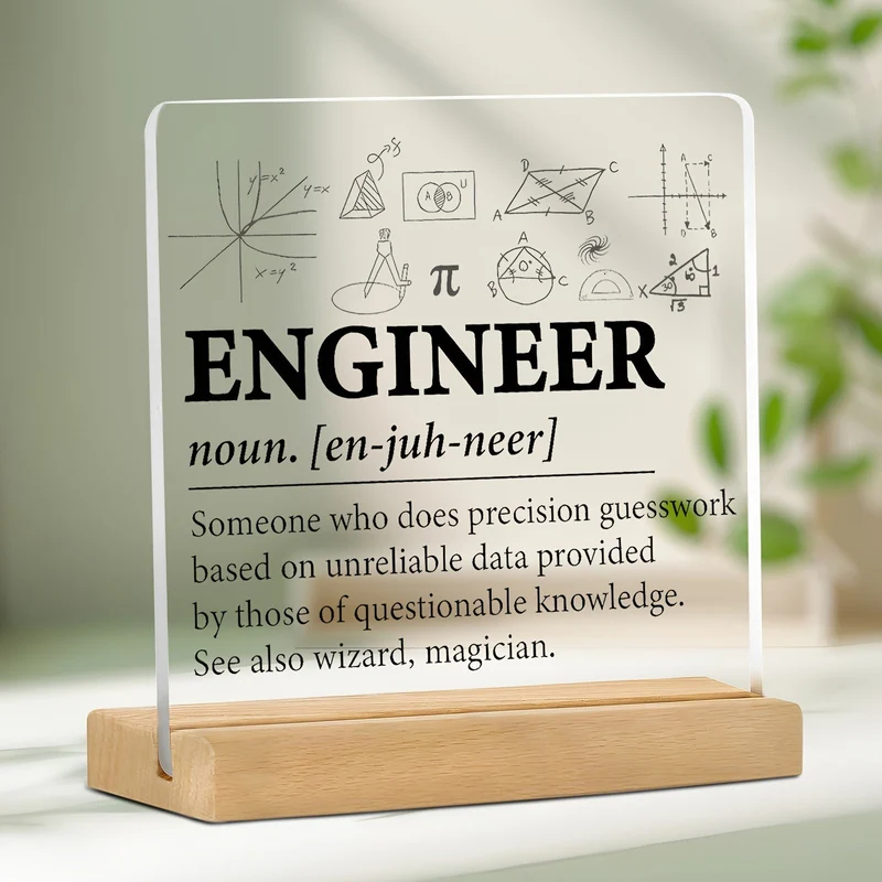 Euroselle Minimalist Flat Acrylic Nameplate With Wooden Stand for Desk and Shelf Decor