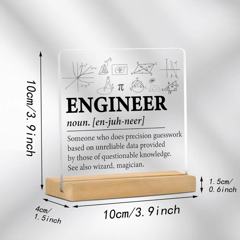 Euroselle Minimalist Flat Acrylic Nameplate With Wooden Stand for Desk and Shelf Decor