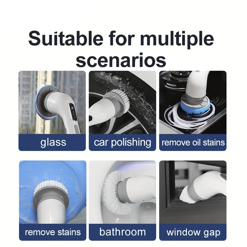 Euroselle 9-In-1 Multifunctional Electric Cleaning Brush Set for Home and Car
