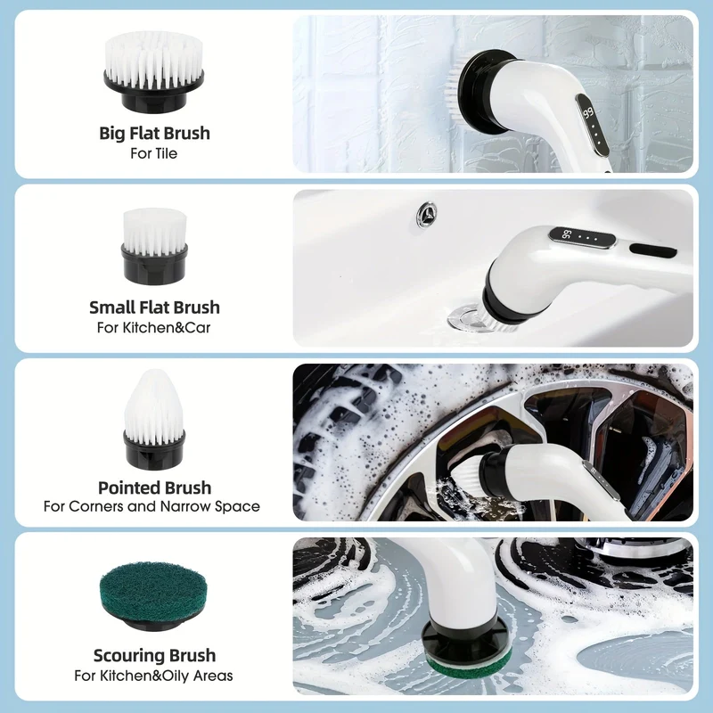 Euroselle 9-In-1 Multifunctional Electric Cleaning Brush Set for Home and Car