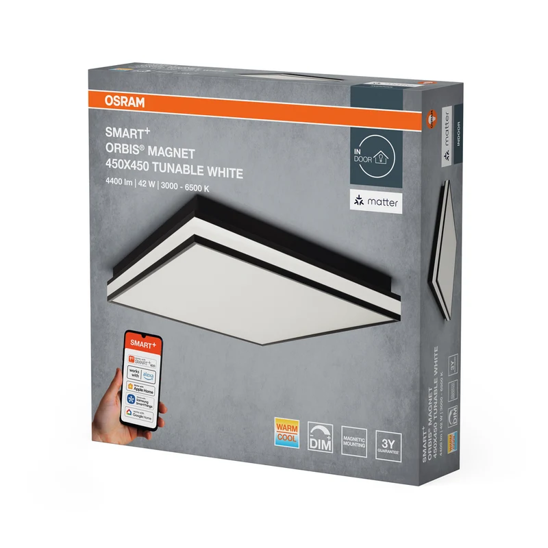 OSRAM Matter SMART+ ORBIS MAGNET LED Deckenleuchte 45x45cm Tunable Weiß 42W / 3000-6500K schwarz