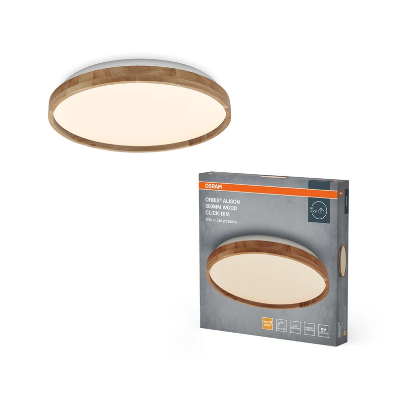 OSRAM ORBIS Alison Deckenleuchte 36W dimmbar Click-DIM 500mm Holzdekor