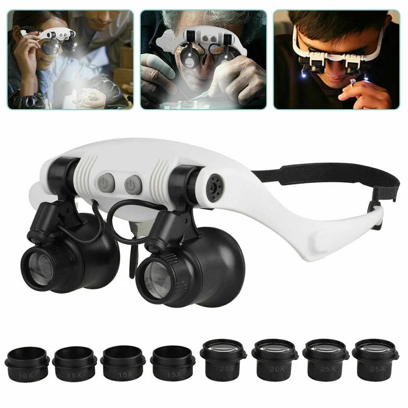 Euroselle Multi-Lens Headband Magnifier With Built-In LED Light