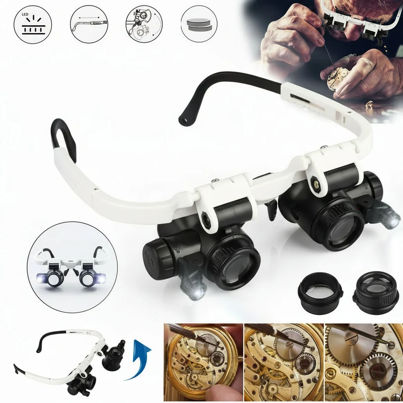 Euroselle Multi-Lens Headband Magnifier With Built-In LED Light