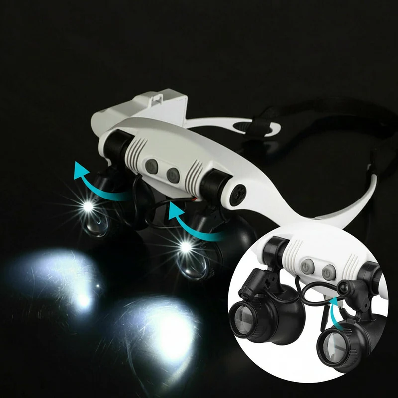 Euroselle Multi-Lens Headband Magnifier With Built-In LED Light