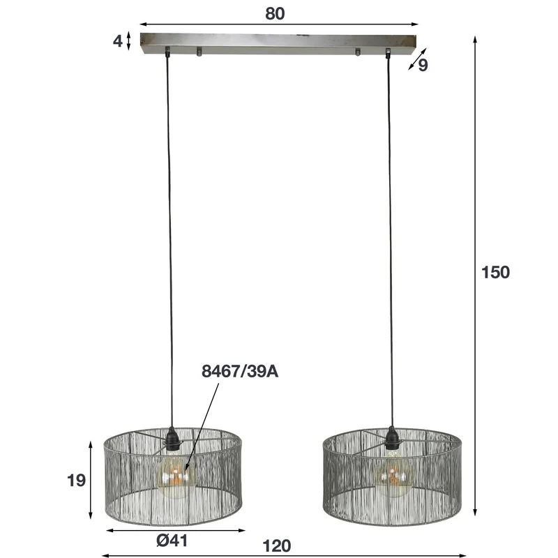 Hängelampe 2L stringshade metal
