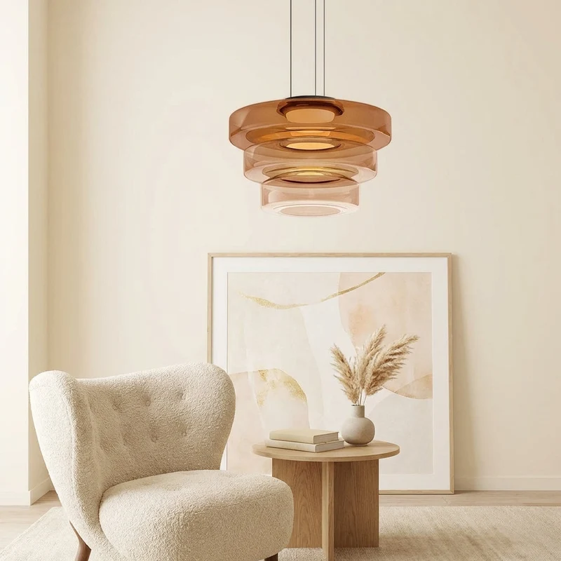 LumenNova Dynamic Amber Glass Kitchen Pendant Light By Euroselle