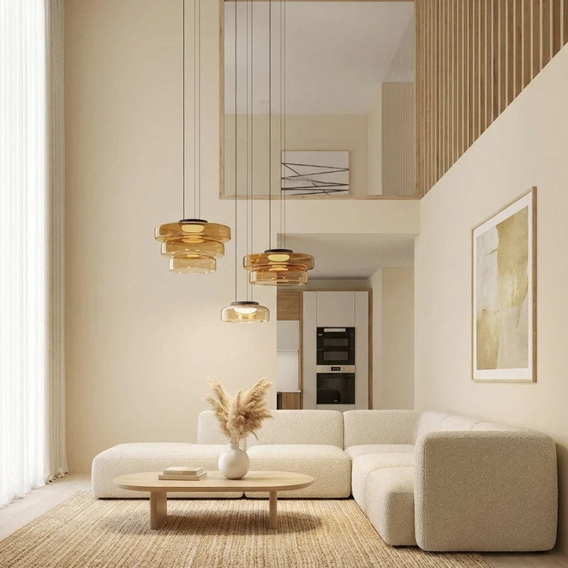 LumenNova Dynamic Amber Glass Kitchen Pendant Light By Euroselle