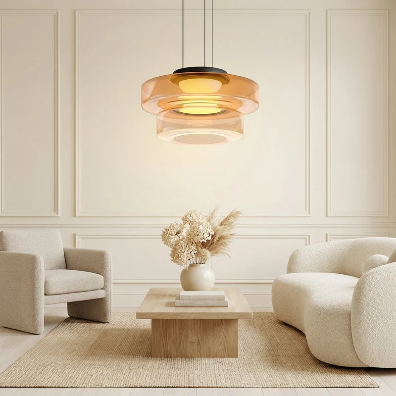 LumenNova Dynamic Amber Glass Kitchen Pendant Light By Euroselle