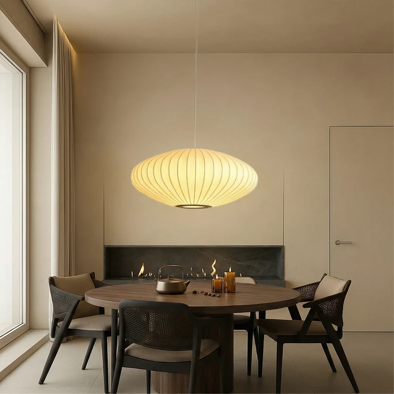 Luma Silk Contemporary Pendant Light With Silk Shade Euroselle