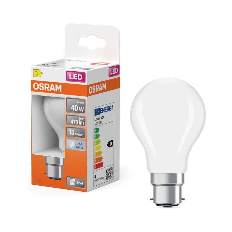 OSRAM LED Lampe LED Retrofit CLASSIC A 4W 840 Frosted B22d, 470 lm, 4000 K, Kaltweiß