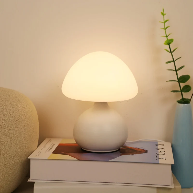 Euroselle Modern Mushroom Table Lamp With 3 Color Settings For Bedside Or Desk