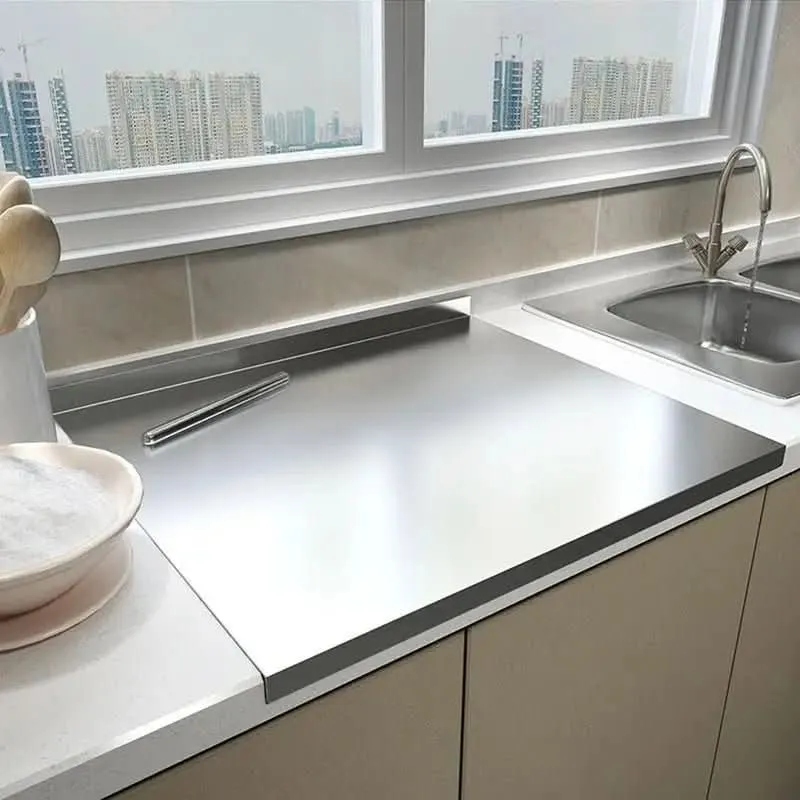 Euroselle Stainless Steel Food Prep Board With Integrated Edge And Non Slip Feet