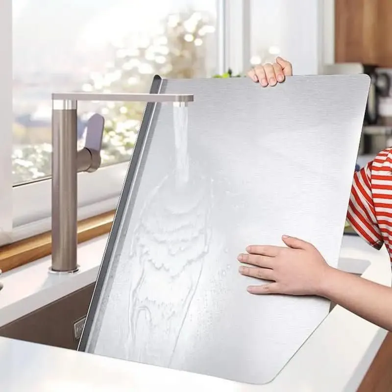 Euroselle Stainless Steel Food Prep Board With Integrated Edge And Non Slip Feet